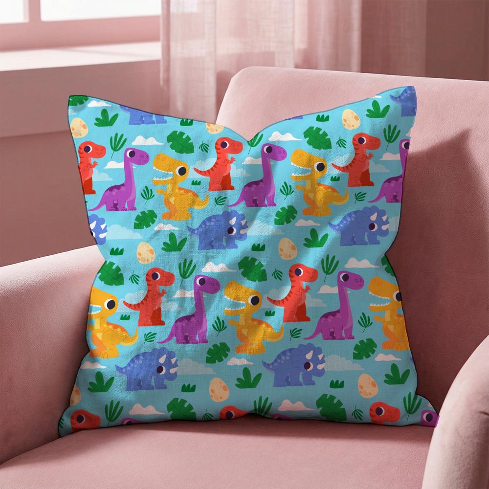 Cute Dinosaur Pattern Cushion Cover Multi-Scene Pillow Cover for Home & Car - Reversible, Soft & Durable for Daily Use