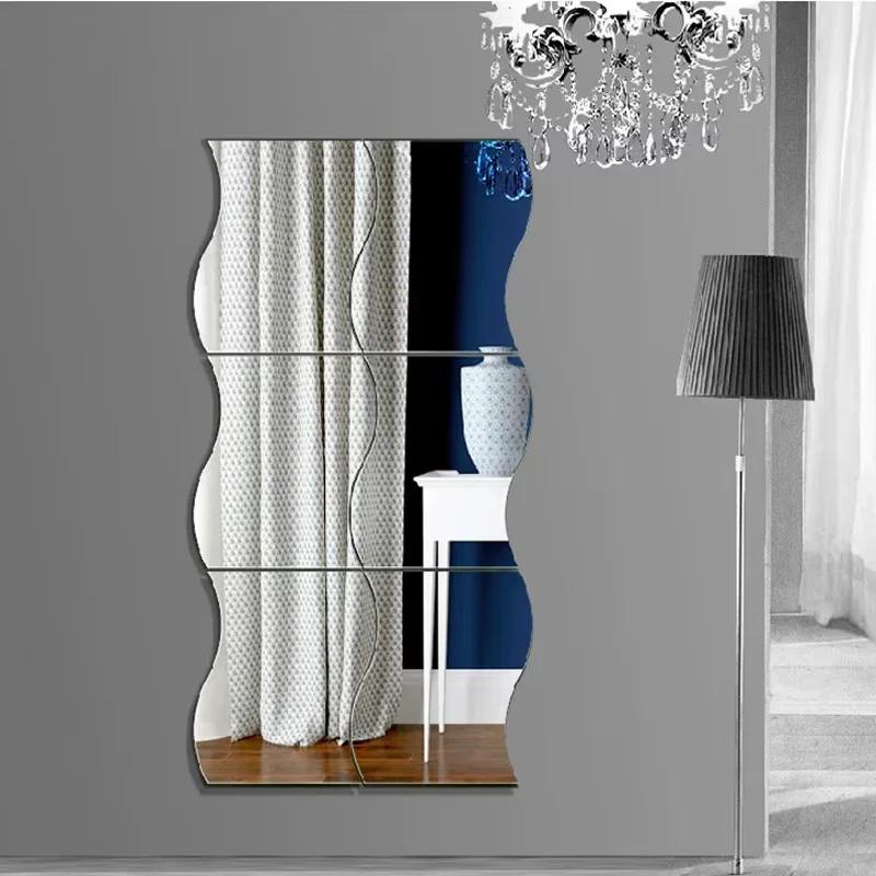 3D Wave Mirror Wall Panels - Modern Art Self-Adhesive Decals for Living Room/Bedroom Wall Decor (Geometric Stickers)