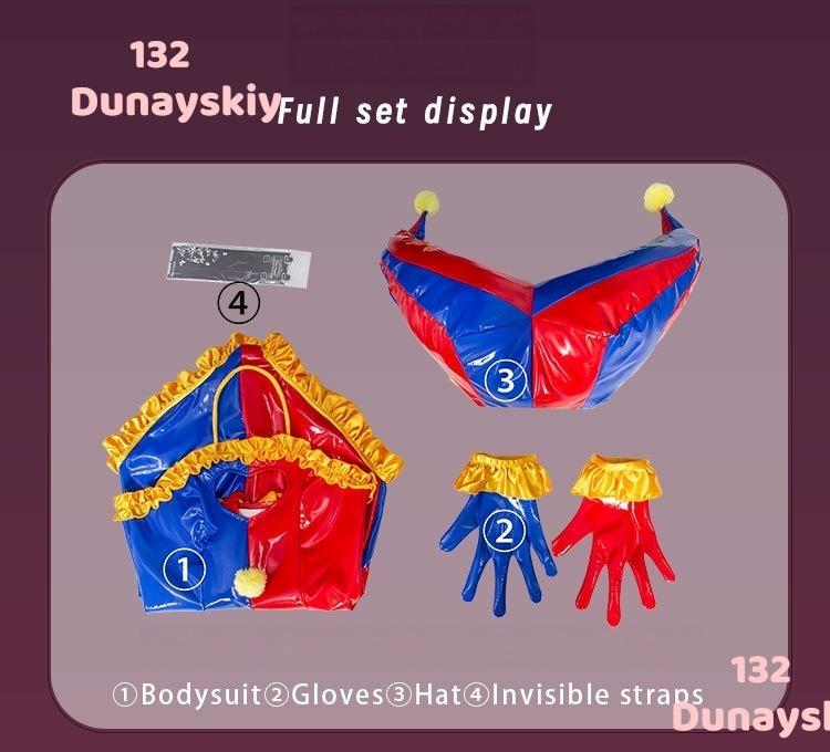 Pomni Clown Cosplay Pruik En Kunstleren Zwempak Volwassen Vrouwelijk Circuspersonage Pak Zomer Halloween Feestkostuum S blue