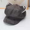 Autumn and winter new cute leopard print cat ears octagonal hat Spice girl fashion newsboy hat women warm duck tongue beret tide