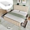 Lit Rembourré - Golden Stripe - 160x200 Cm - Lin Beige - 4 Tiroirs Avec USB-C