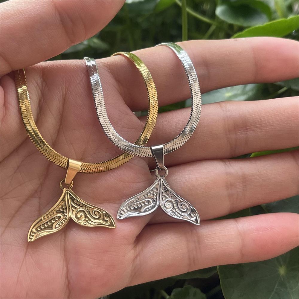 Vintage Mermaid Tail Necklaces For Women Gift Stainless Steel Fish Plated Cuban Flat Blade Chain Choker Wedding Jewelry Collar