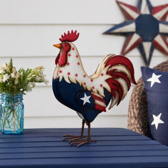 Metal Rooster Statues Waterproof Chicken Sculpture Metal Garden Deco Outdoor Yard Ornament