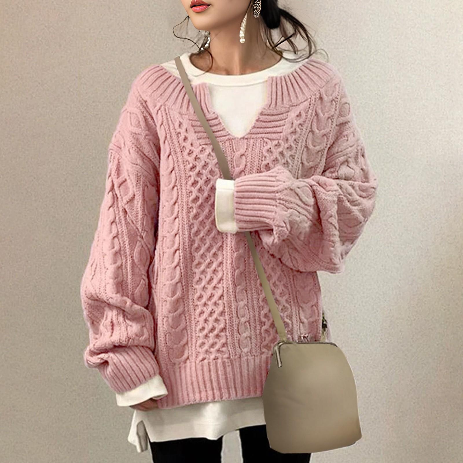 

Женский модный повседневный однотонный свитер с длинным рукавом, пуловер, свитер, топ M розовый