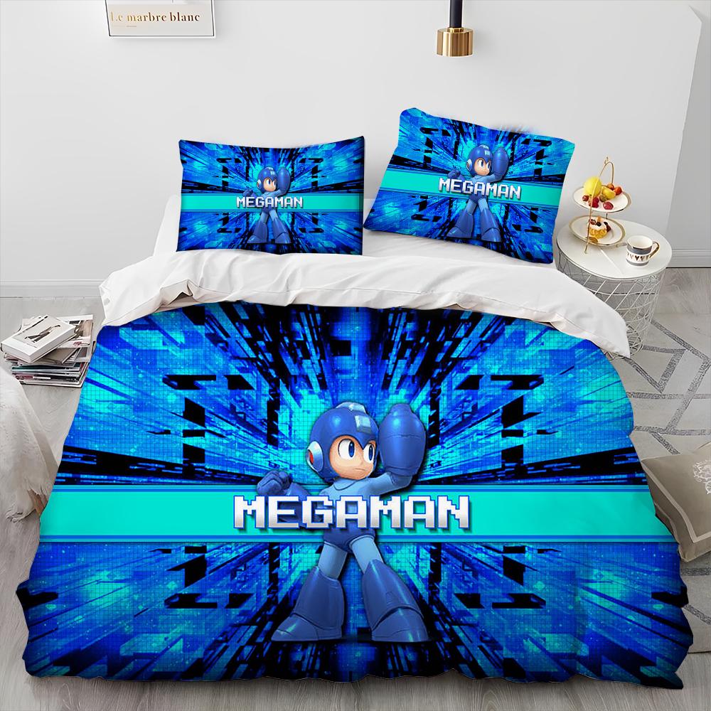 3D Rockman Megaman Game Cartoon Comforter Bedding Set,Duvet Cover Bed Set Quilt Cover Pillowcase,king Queen Size Bedding Set Kid