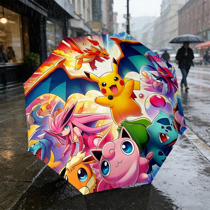 Pokemon World 8 Ribs 3Fold Black Glue Uv Protection Umbrella Sun Protection Rainproof Compact Folding Umbrella For Travel Daily Use C92410