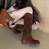 5CM European Goods Popular Fringed Temperament Western Boots 2025 Autumn and Winter New Round Head Thick Heel One Pedal High Boots