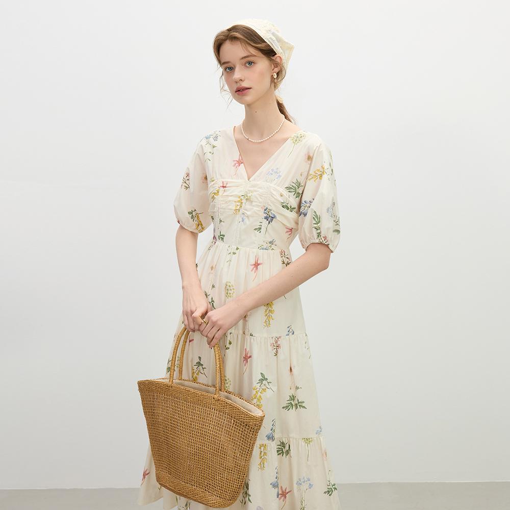 Wednesday Delight Wd_Flower Garden V-Neck Dress