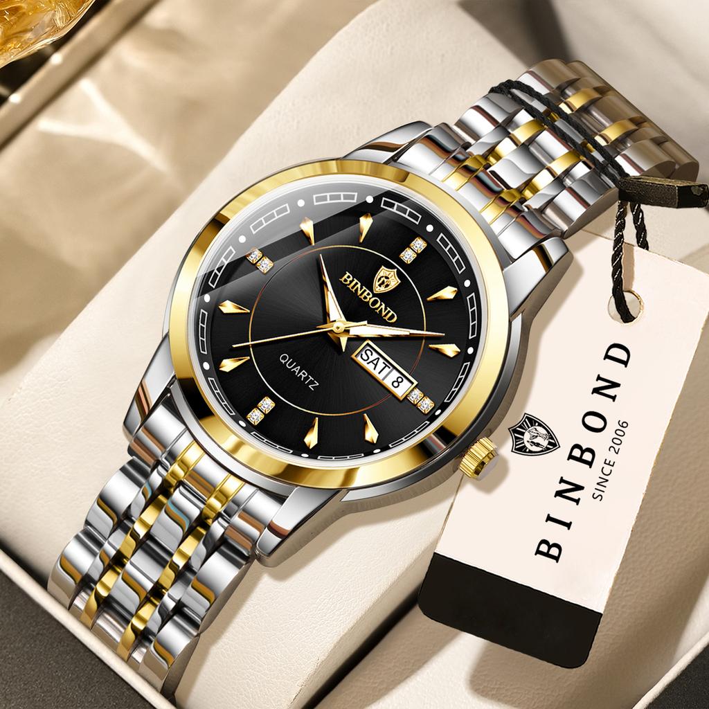 BINBOND Sturdy Luxury Quartz Watches For Women Luminous Waterproof Accurate Auto Date Week Display Ladies Watch Female Reloj