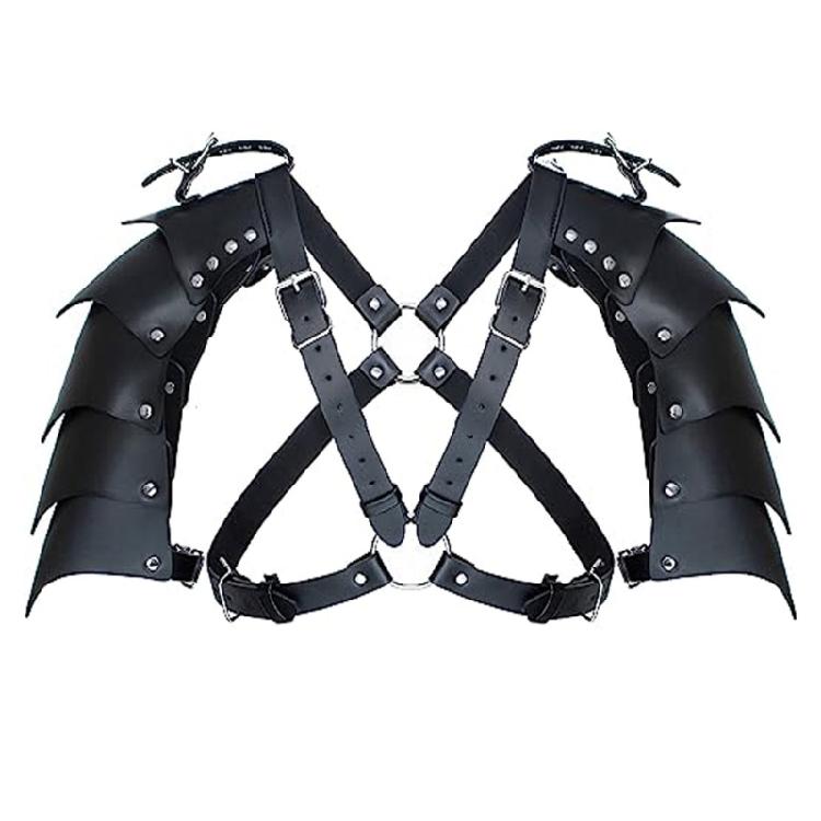 Medieval Costume Set for Men Includes Faux Leather Belt Shoulder Armors Bracers and Shawl Scarf for LARP and Festivals
