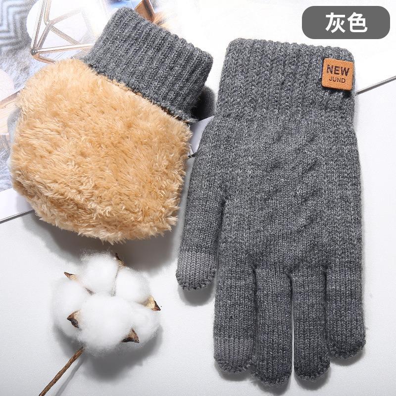 Knitted gloves, women's autumn and winter warm outdoor cycling cold-proof double-layer velvet thickened, touch screen gloves