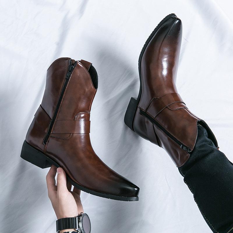 Britské středně vysoké boty Martin pánské trendy westernové kovbojské kožené boty černé Chelsea boty evropské a americké vysoké špičaté boty pánské