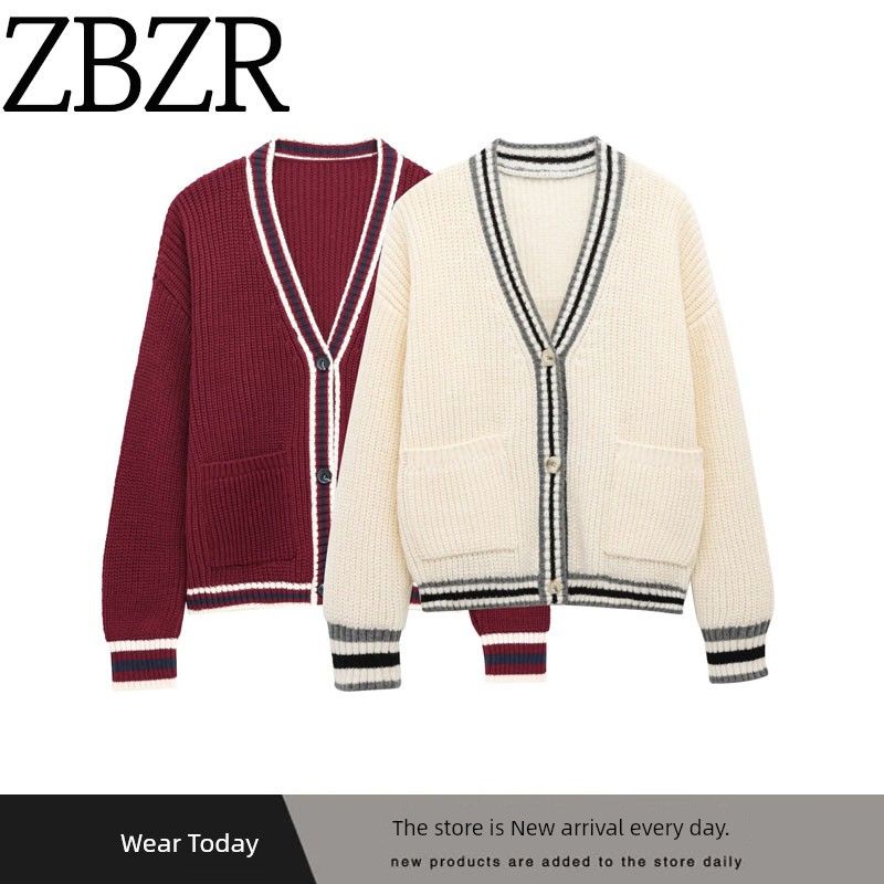 Za Export New Arrival Women's Clothing ZR Fashion Style Trim Simple Graceful V Neck Long Sleeve Knitted Coat 6771154