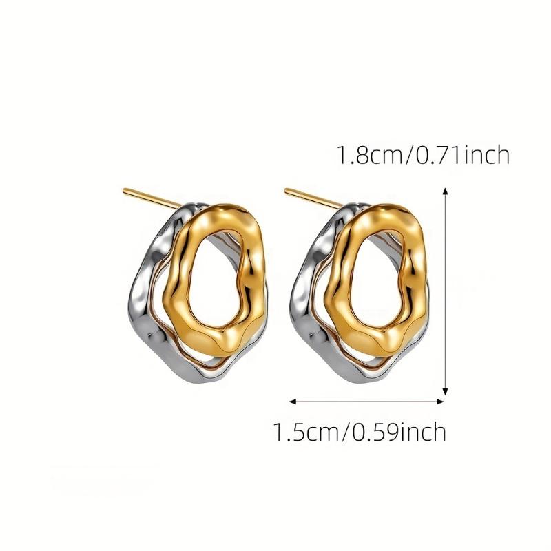 1PAIR Double Layer Irregular Geometric Pattern Copper Earrings, Uneven Surface Fashion Gold and Silver Jewelry Gift