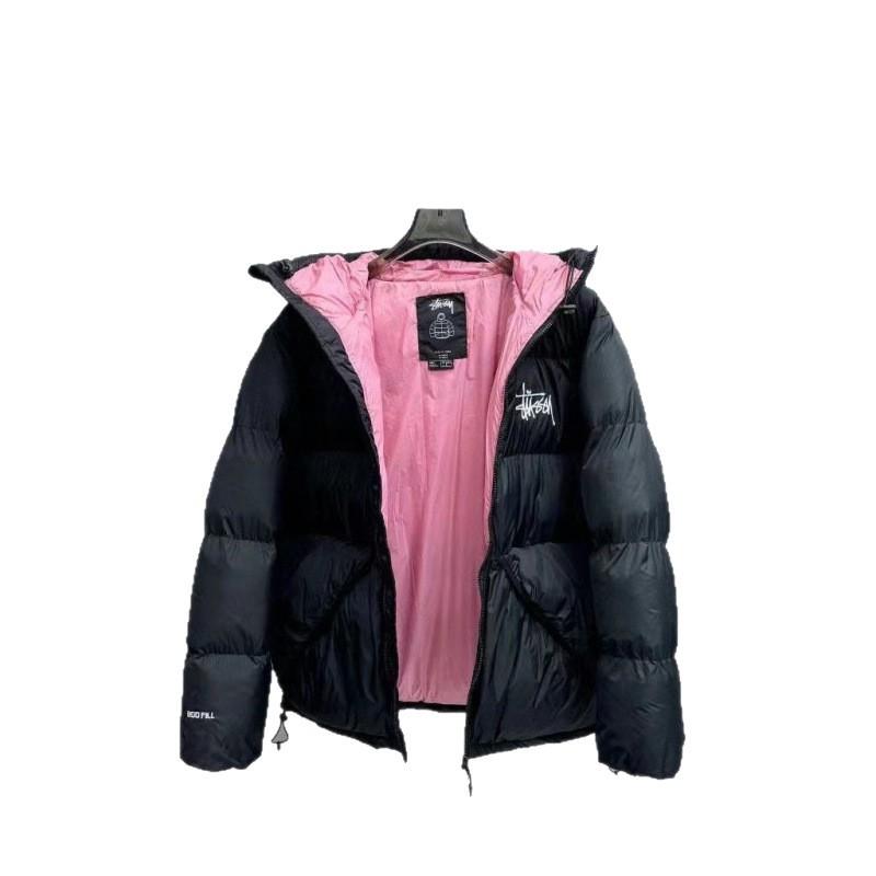 2859 Giacca Imbottita Corta Classica con Cappuccio Unisex Colore Unito Ricamata Vestibilità Larga Invernale Casual