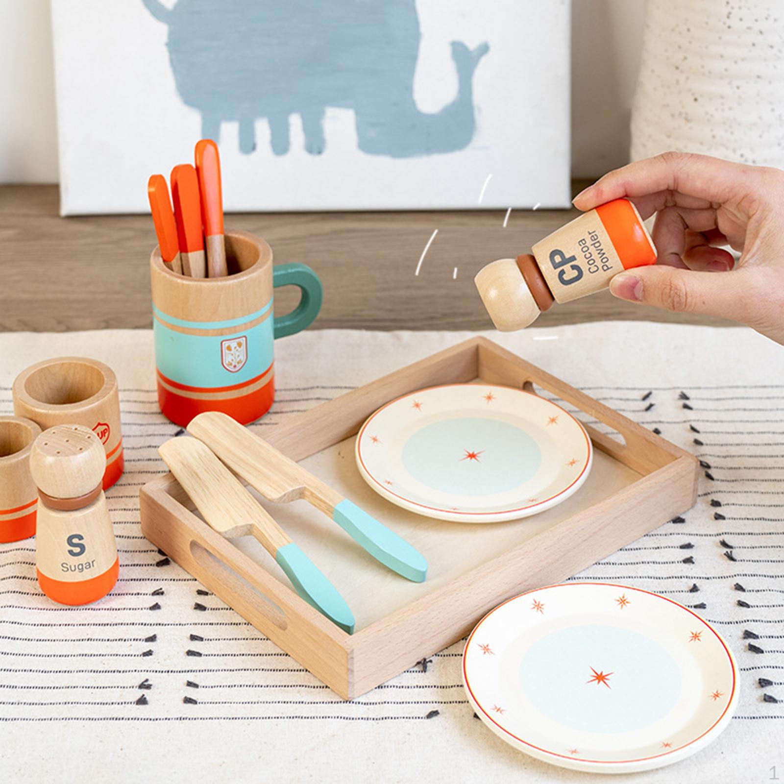 

Toddlers Tea Set,Afternoon Playset,Simulation,Educational Wooden Pretend Play Cups Dishes for