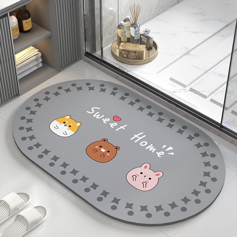 Alfombra absorbente de barro de diatomeas, alfombra de suelo para inodoro, alfombrilla para pies antideslizante de secado rápido para puerta de baño, alfombra suave para inodoro con dibujos animados y diseño bonito