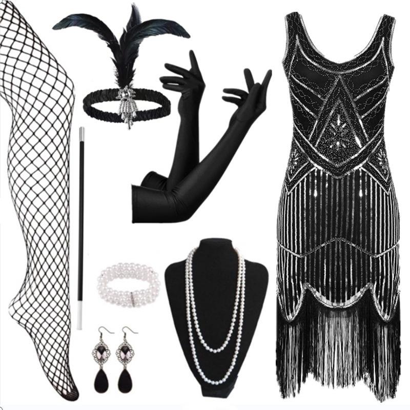 1920s Gatsby-Inspired Sequin Tassel Evening Dress