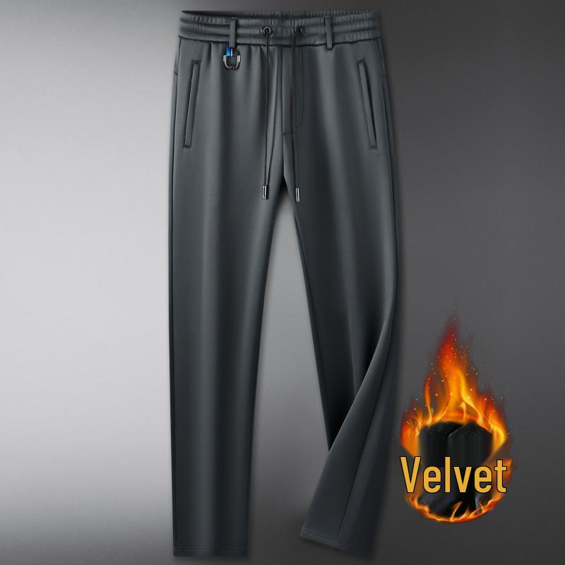 Men's Plus Size Autumn Fleece-Lined Sweatpants - Elastic Waist, Straight Leg Casual Pants