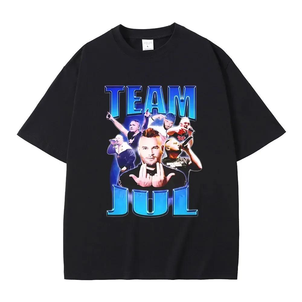 Jul French Rapper Team Jul Themed Beige Oversized TShirt Bold Graphic Print with Artist Crew Stage Imagery on Front