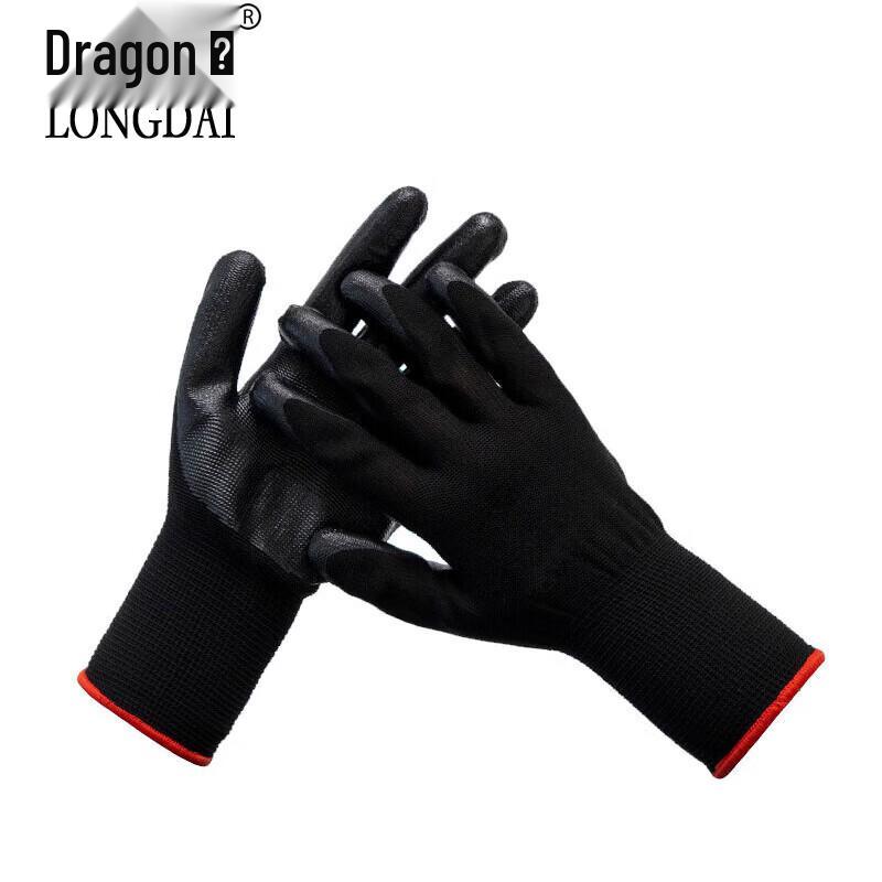 Longdai Black Nitrile Anti-Slip Work Gloves, 12 Pairs