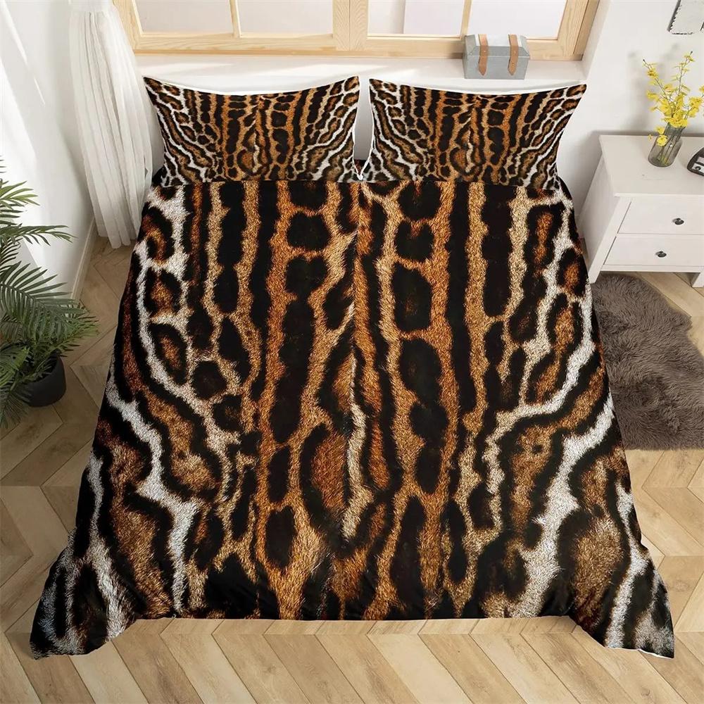 Bamboo Fiber Luxury Comforter Cover Gold Leopard Print Bedding Set Duvet Cover + Pillowcases 15 Colors Bed Spread Set Complete