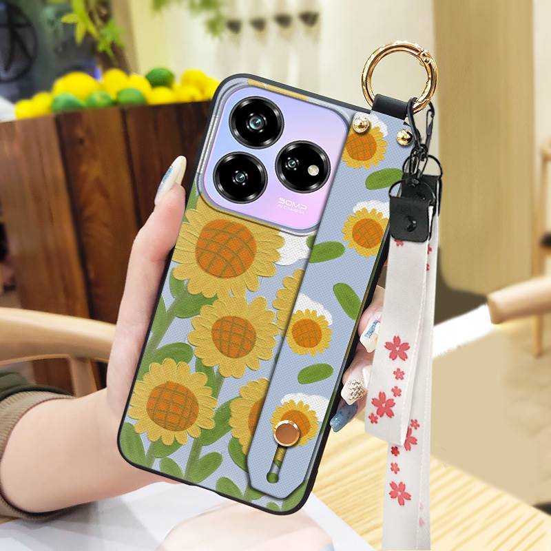 Waterproof Dirt-resistant Phone Case For ZTE Blade V60 Design/Axon 60 Lite Anti-knock Flower Wristband Soft case Lanyard