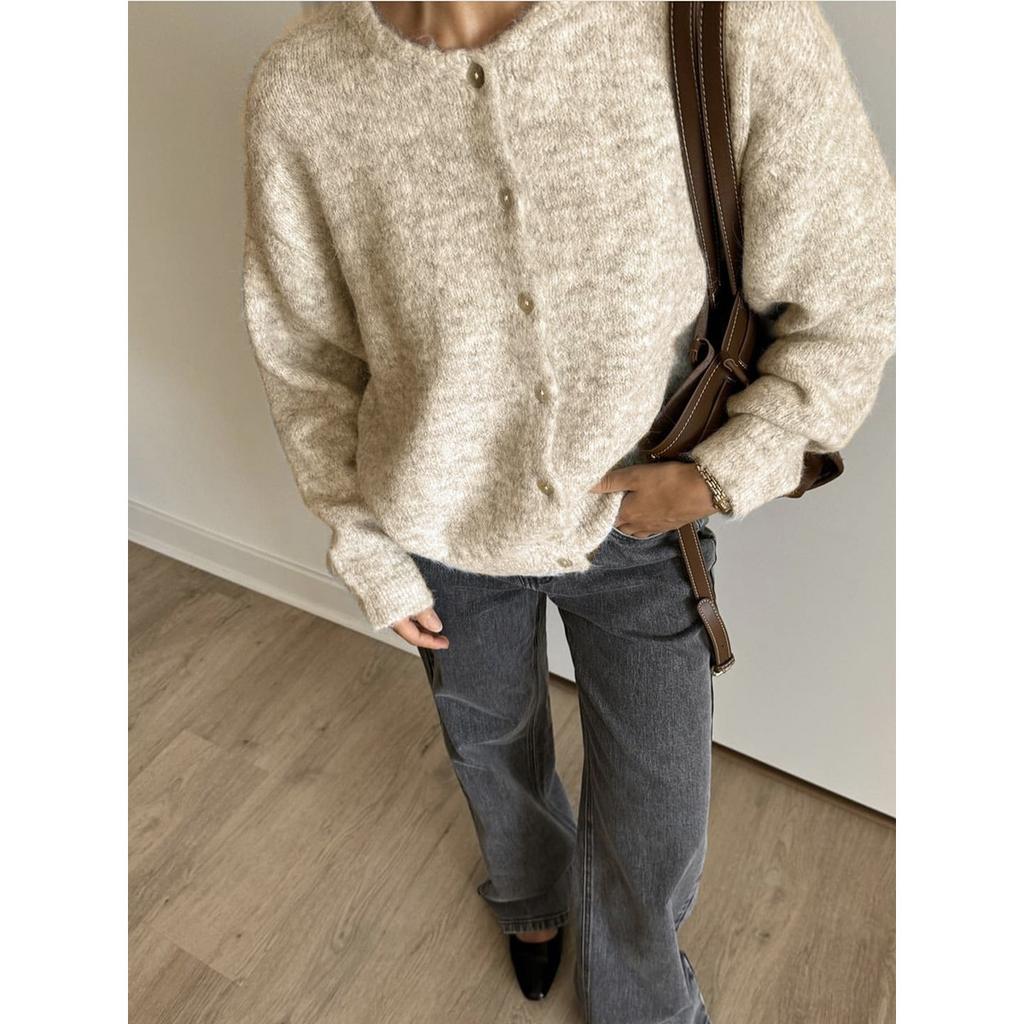 Soft Knitted Cardigan Women's Retro Button Gray Wool Sweater Jacket