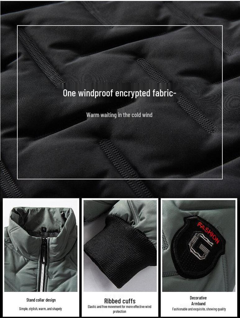 Męska Lekka Bawełniana Kurtka Puchowa jesienno-zimowa w Koreańskim Stylu z Kołnierzem Stójką