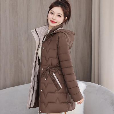 Stilvoll und warm: Mittellanger Mantel im koreanischen Stil mit Kapuze für Damen in Übergröße