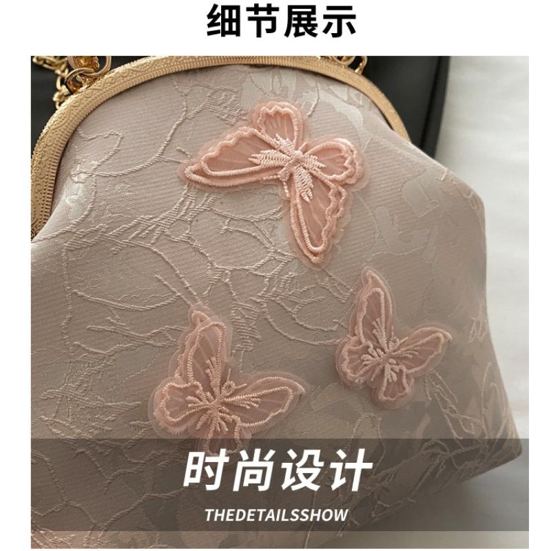 Chinese Style Shell Handbag Embroidery Butterfly Fashion Travel Shoulder Bag Elegant Metal Chains Cross-Body Bag Handbags