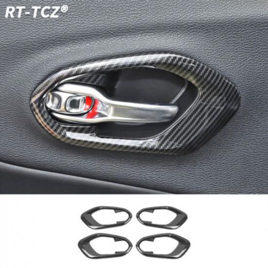 

4x Interior Door Handle Bowl Cover Trim For Jeep Cherokee 2014- Carbon Fiber