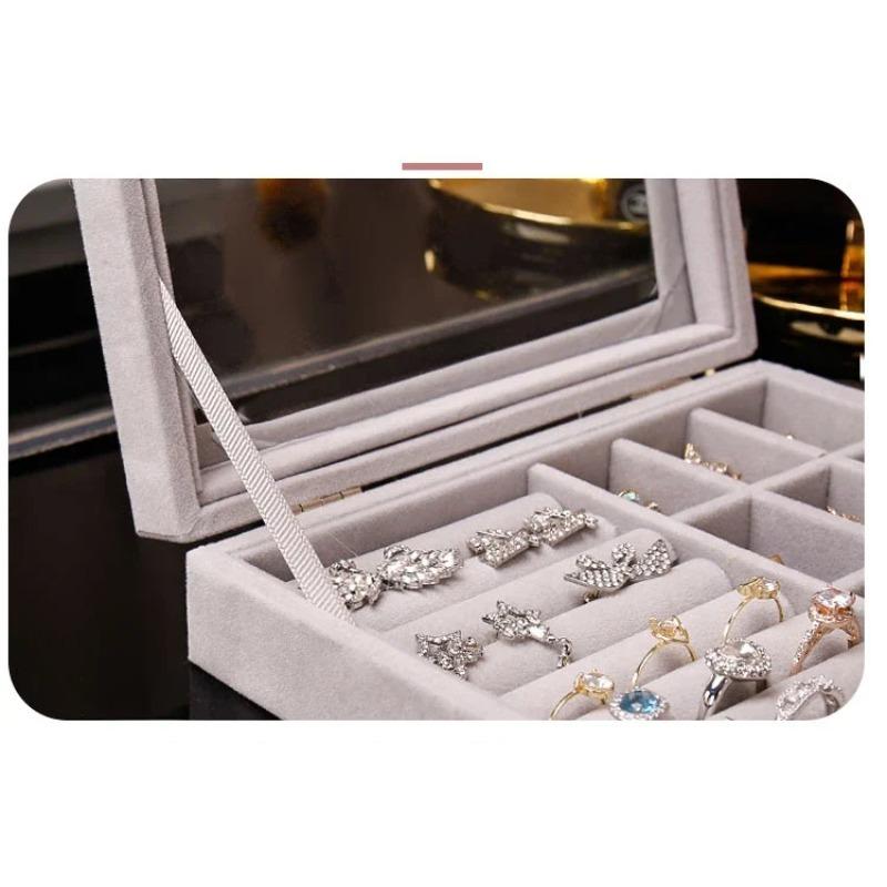 New Velvet & Glass Jewelry Display Organizer Box - Tray Holder Storage Case for Rings & Earrings