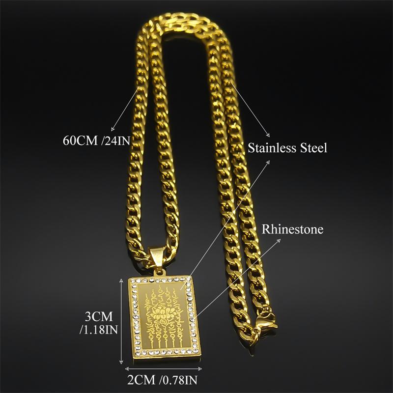 Thailand Schrift Boeddhistische Plaquettes Lotus Hanger Ketting voor Vrouwen Mannen Roestvrij Staal Goudkleurige Medaille Punk Amulet Sieraden