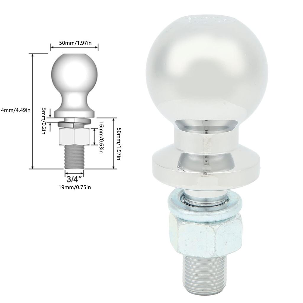 Trailer Hitch Ball, Carbon Steel 3500lbs Tow Ball Diameter 50mm 50mm X 3/4" Shank