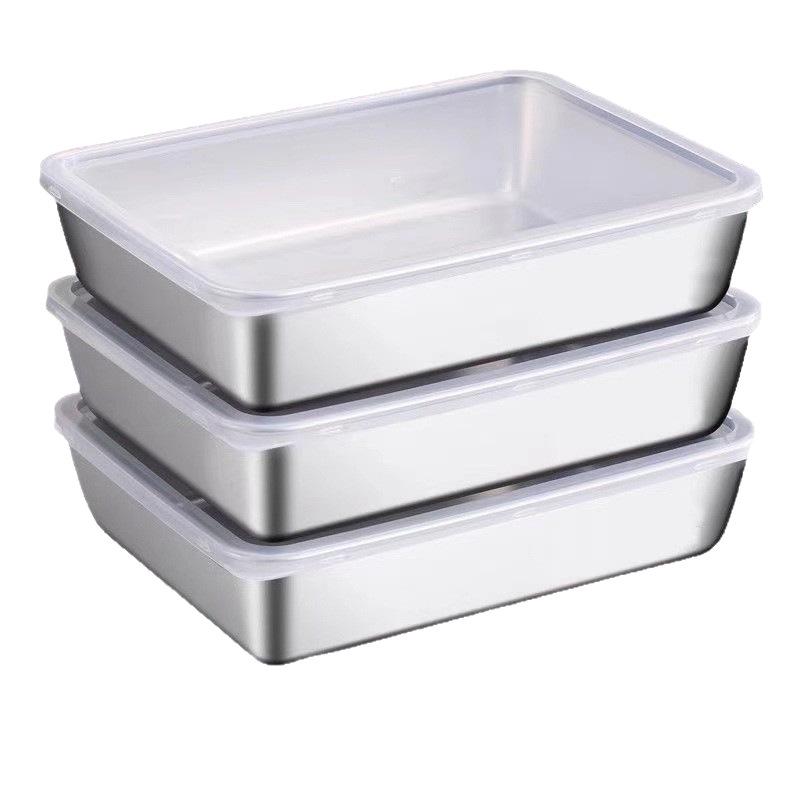 Stainless Steel Square Tray with Lid and Magnetic Fresh-Keeping Box for Household Use