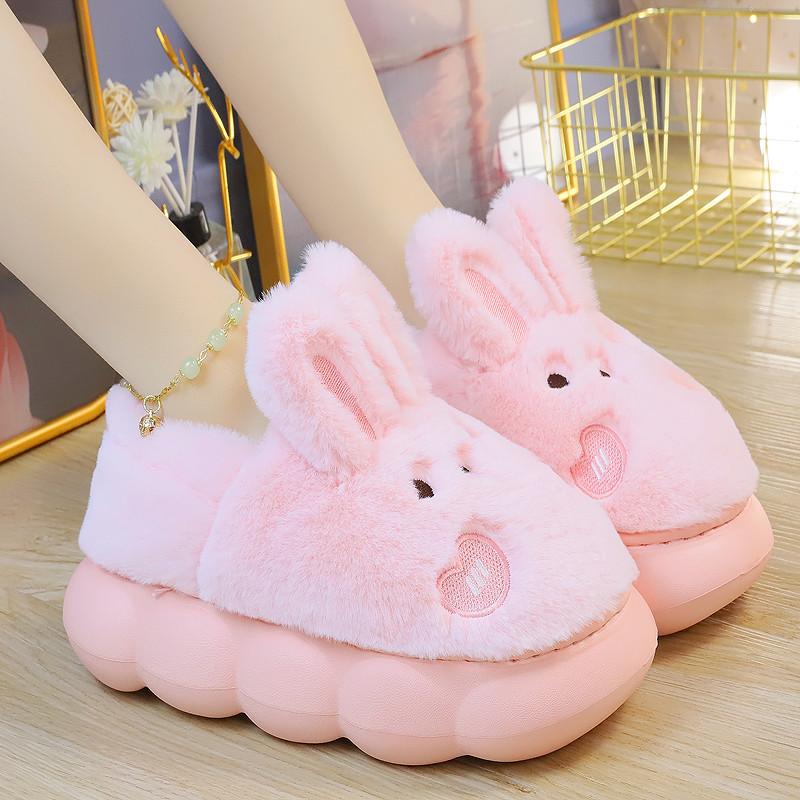 Fashion White Rabbit Hare Slippers Women's Cute Animal Platform Home Mules Shoes Girls Bedroom Plush Slides Slipper Ears Indoor Shoes