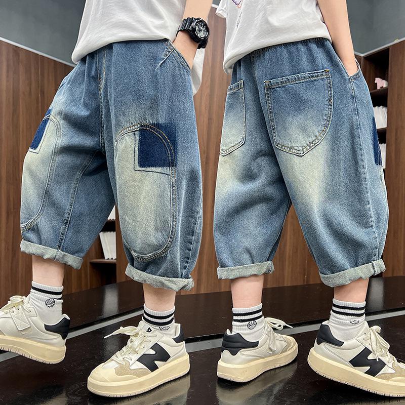 Jungen 2026 Sommer Mode Denim Capri-Shorts mit großen Taschen