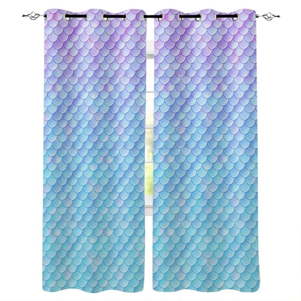 Bed Chamber Blackout Style Drapes Ombre Beauty Mermaid Fish Scale Thermal Insulated Room Darkening Drapes for Living Area Room Drapes