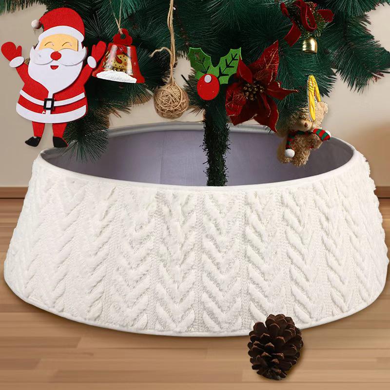 Vertical Diamond Plush Knitted Christmas Tree Skirt with Holiday Ornaments
