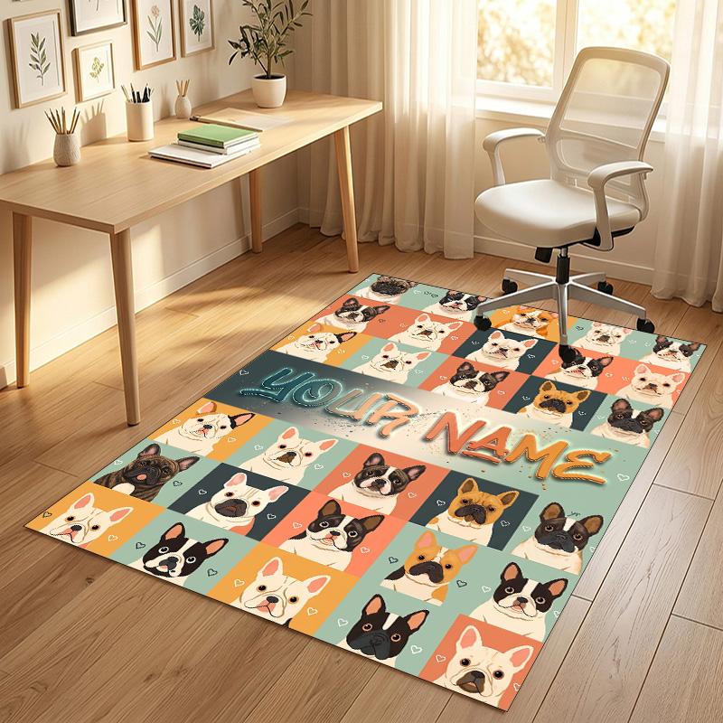 Dog Theme Crystal Velvet Rug Personalized Custom Name Text Soft Floor Mat Home Decor