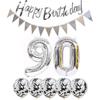 2 Balloons Number 90+ Haappy Birthday Garland + Silver Banner Foil Balloon 90th Birthday Decoration+5 Confetti Balloons Boy Girl 90 Year Birthday
