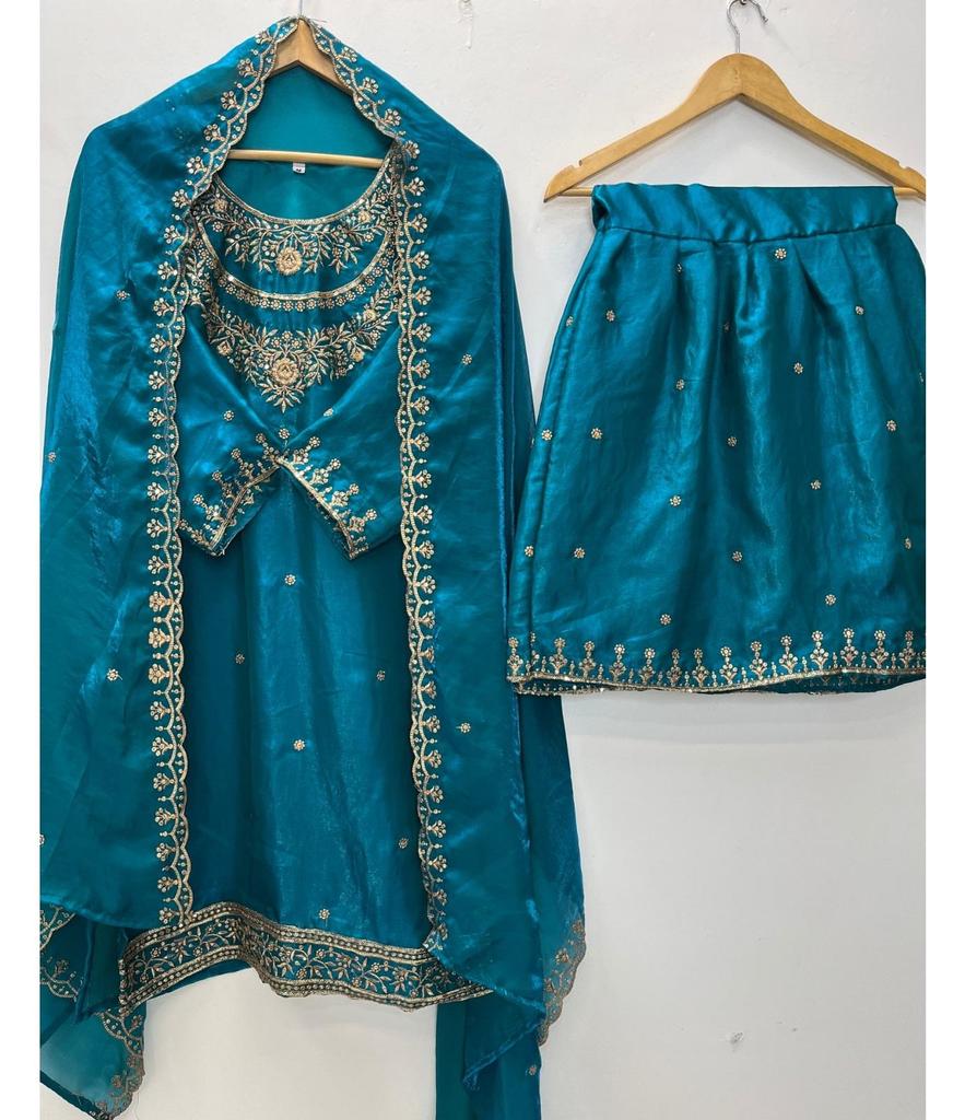 Women Bollwood Fendy Fabric Salwar Suit Sharara Set Indian Designer Party Wear Salwar Kameez