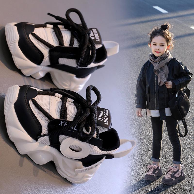 Girls' Trendy 2024 Spring Dad Sneakers - Versatile, Soft Sole, Mesh Sports Shoes for Kids