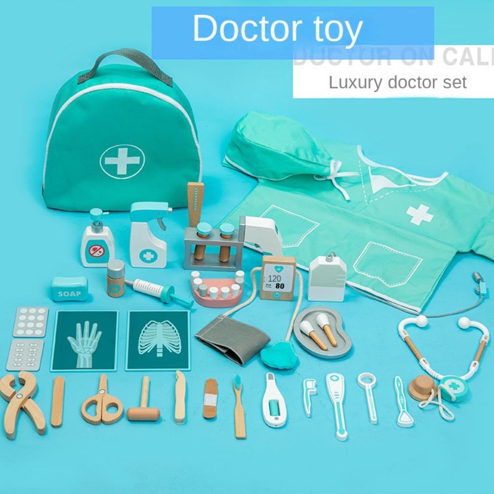 

Детская деревянная сумка из искусственной ткани, аптечка для маленьких мальчиков и девочек, домашний симулятор, игрушки для инъекций, подарки