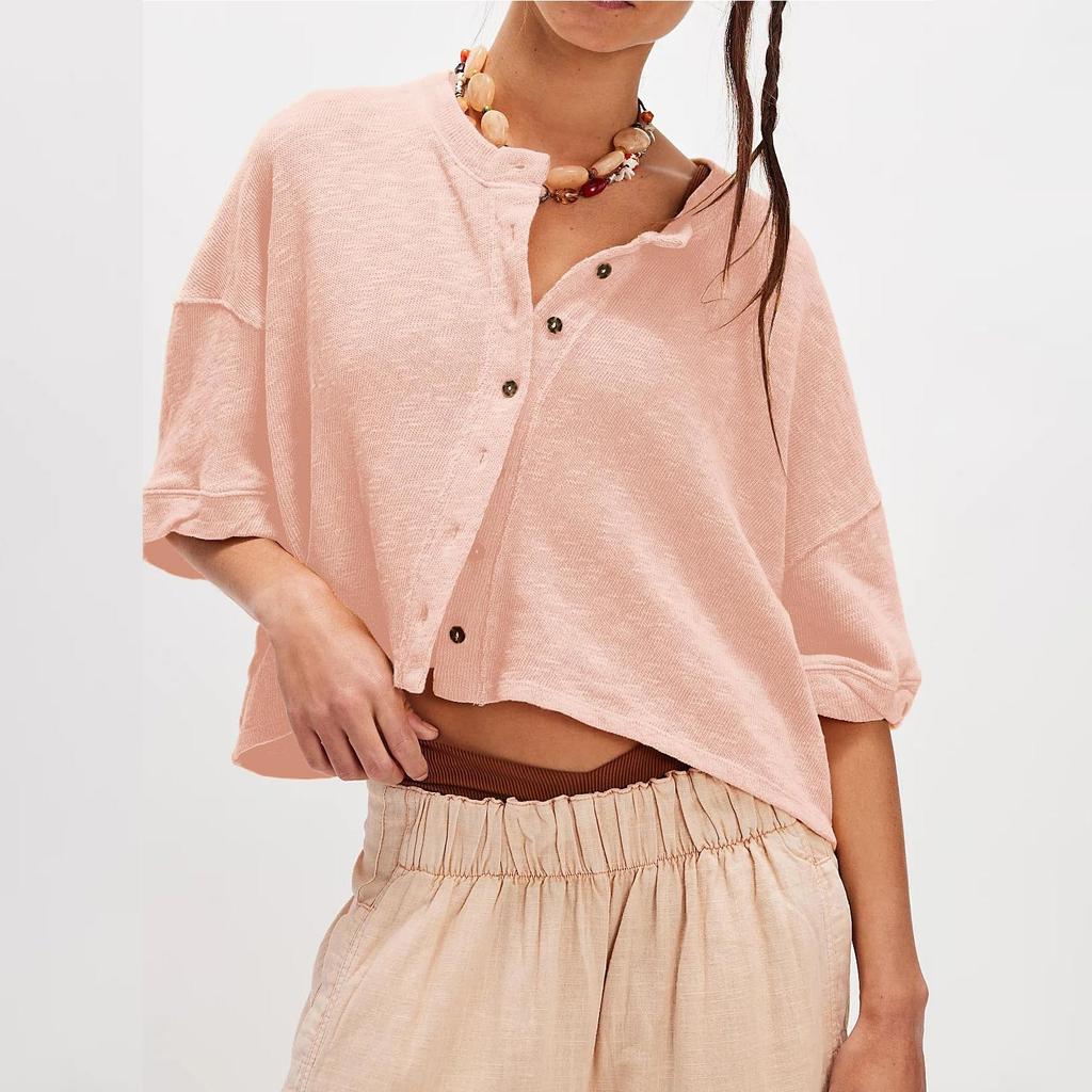 Linen Button Front Knit Cardigan with Short Sleeves, Color