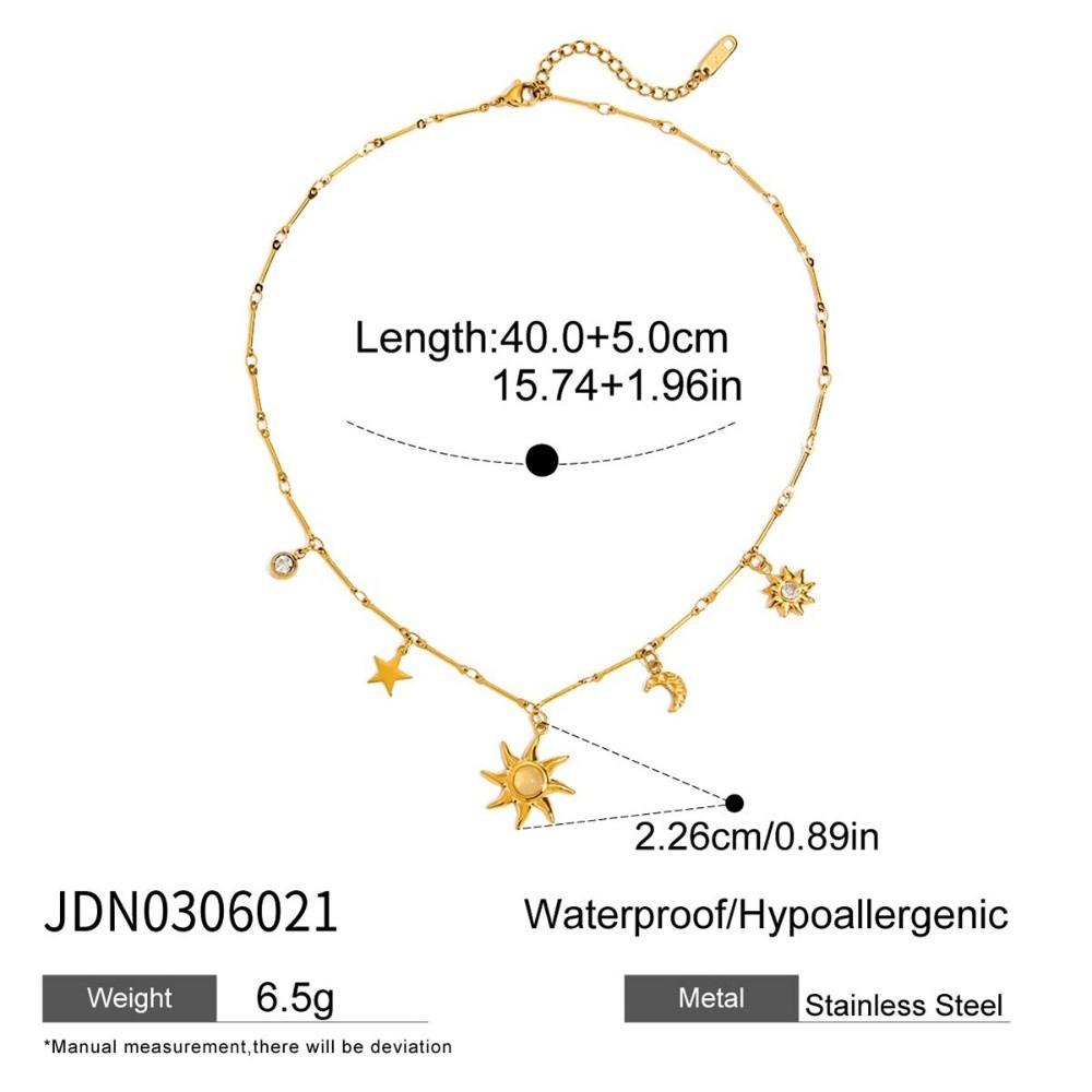 Bohemian 18K Gold Plated Necklace Stainless Steel Double Stacked Neck Chain Sun Pendant  Beach