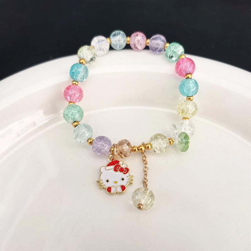Sanrio Christmas Popcorn Crystal Beaded Bracelet - KT Cat & Kuromi Cartoon Design for Women, Perfect Gift for Besties