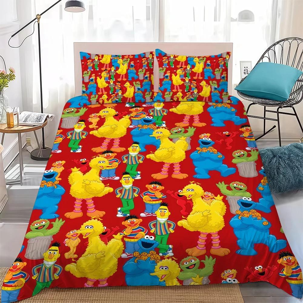S-Sesame Cartoon Street Duvet Cover Set Bedding Set Kids Boy Girl Bedroom Decoration Single Double Queen Size 2/3piece Set