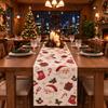 Holiday Table Linen Christmas Flower Runner, Holly Berries Dining Decor, Poinsettia Gingerbread Gift for Friends Man Festive Runner Party Decor Indoor